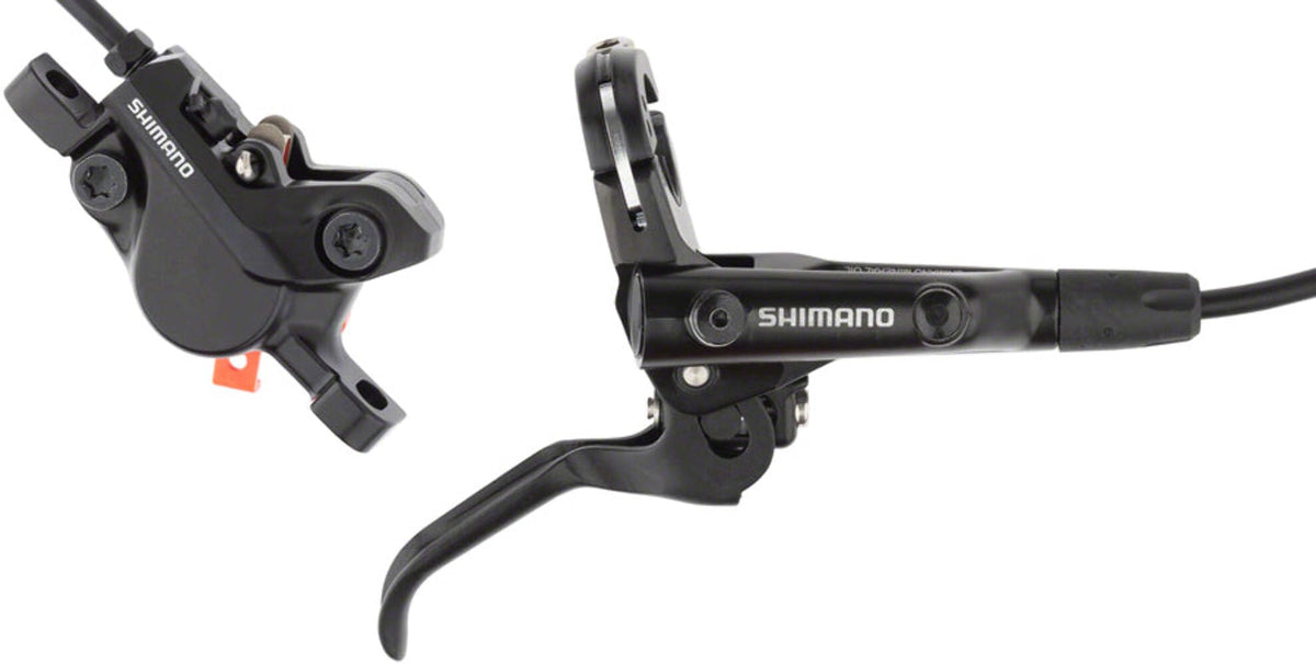 SHIMANO BR-MT500 and BL-MT501 front view mounted on handlebar showing clean fit and control