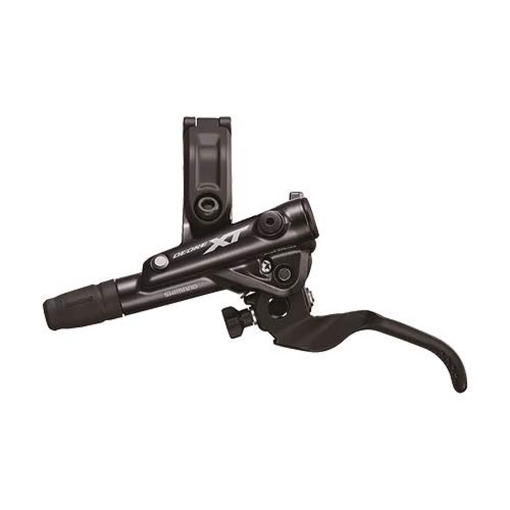 SHIMANO Deore XT left lever front view showing ergonomic shape and precise control