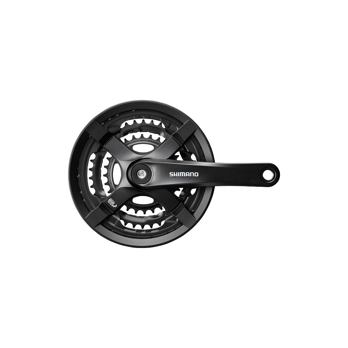 SHIMANO FC-TY501 front view showing crankset finish and reliable shifting