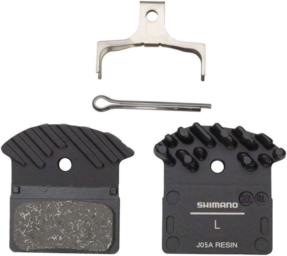 SHIMANO J05A-RF front view showing pads and spring, highlights easy install benefit