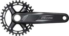 SHIMANO M5100 crankset front view showing aluminum arms and 30T ring for improved power transfer