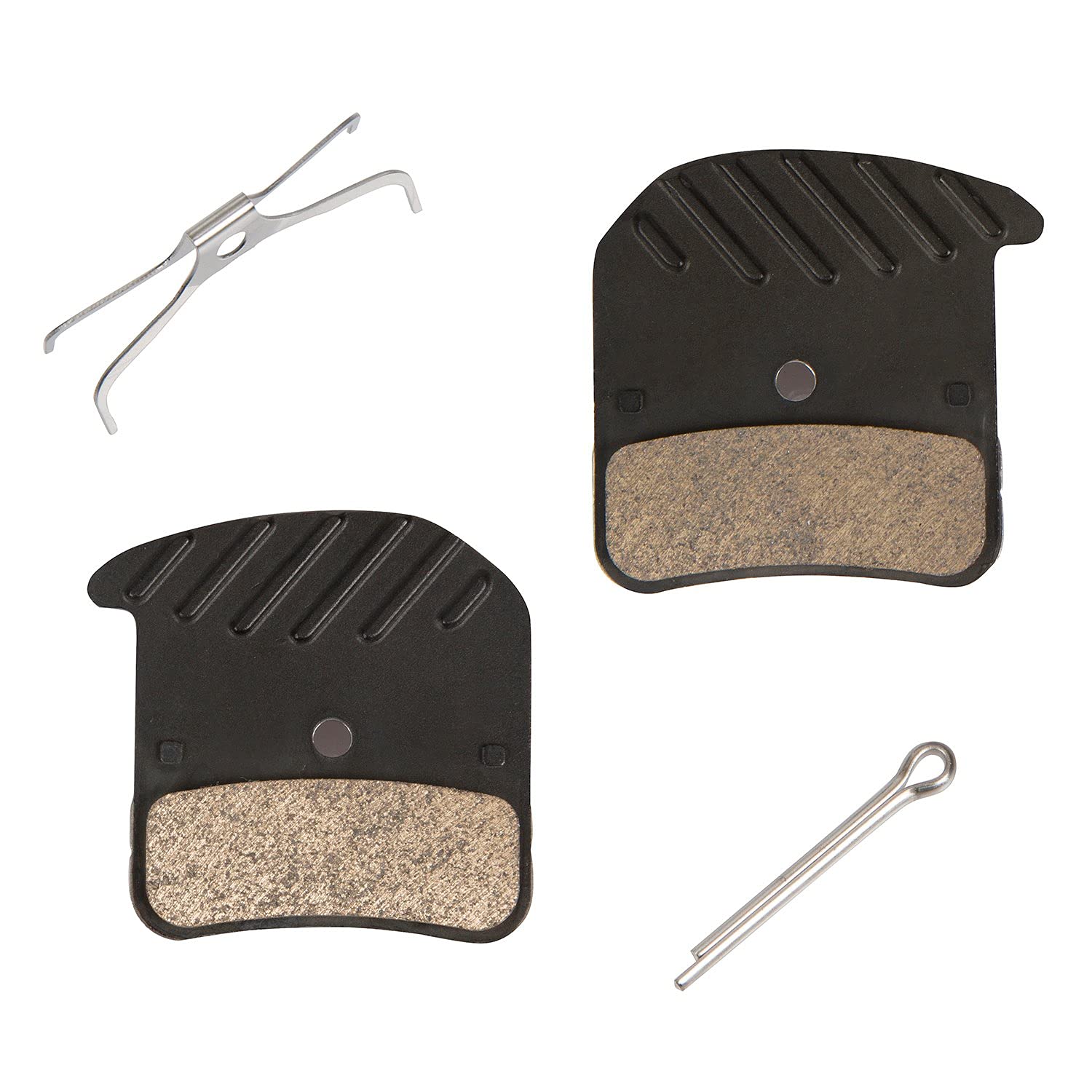 SHIMANO metal pad front view with cooling fins demonstrating improved heat control