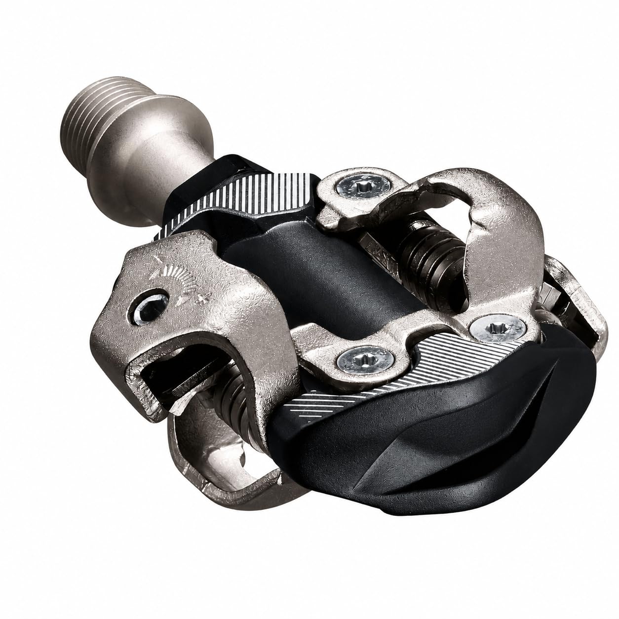 SHIMANO PD-M8100 front view showing wide stable platform and SPD interface for better power transfer