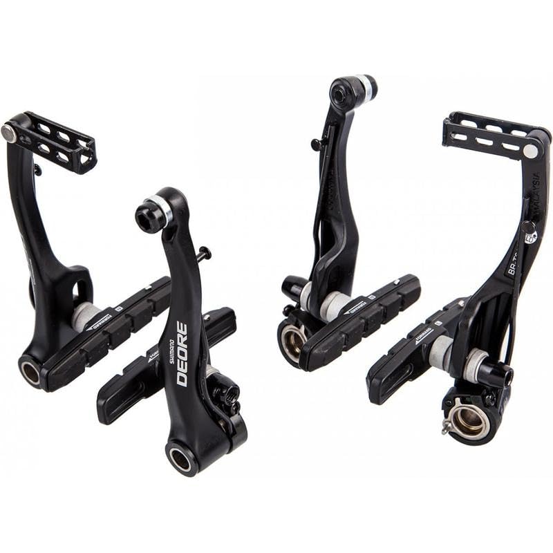 SHIMANO T610 mounted on a bicycle fork demonstrating neat 90-degree cable lead and tidy routing benefit