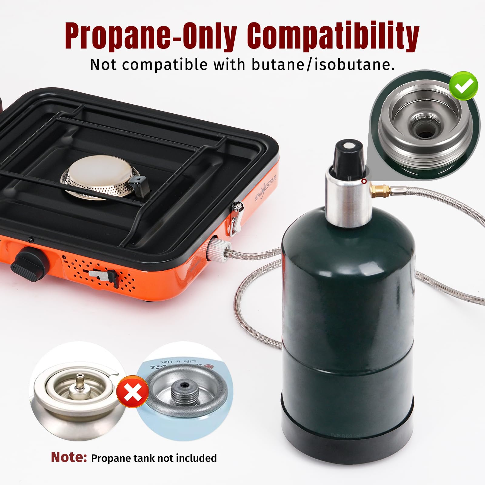 SHINESTAR next to propane canister for size and fuel compatibility context