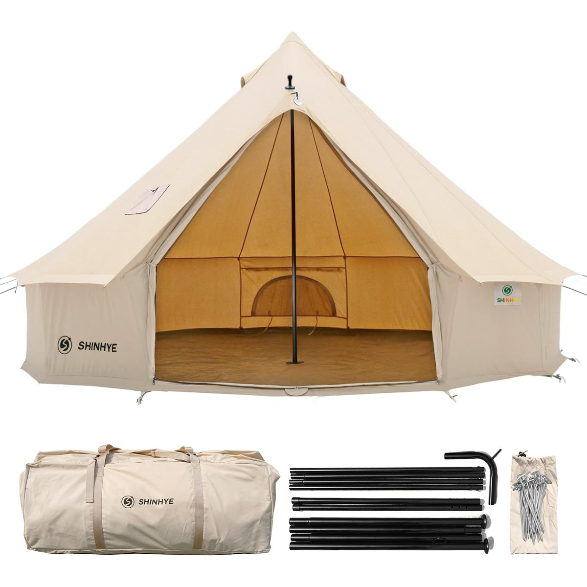 ShinHye front view bell tent pitched at campsite showing stable shelter