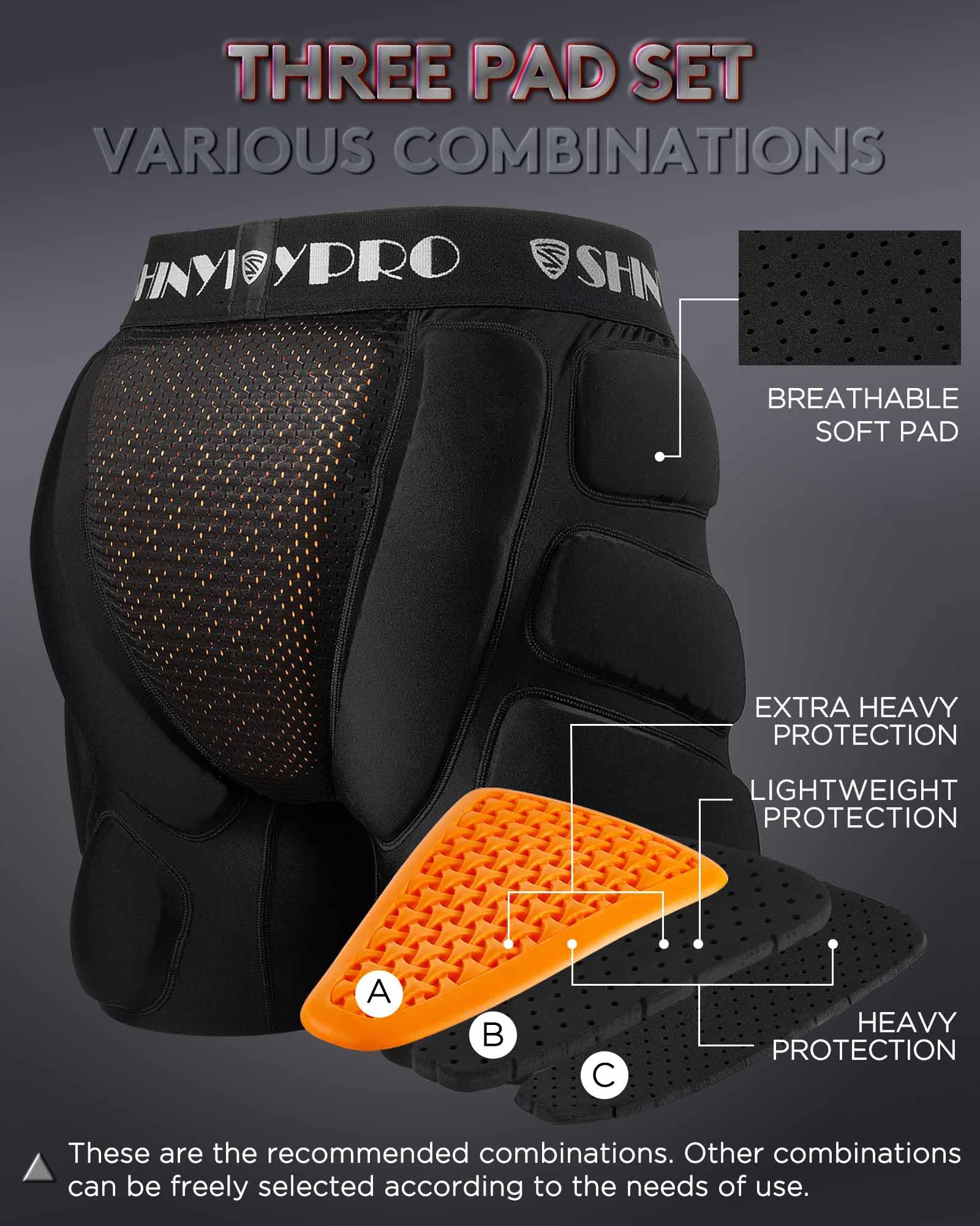 SHINYPRO back view highlighting three tailbone pads for concentrated protection