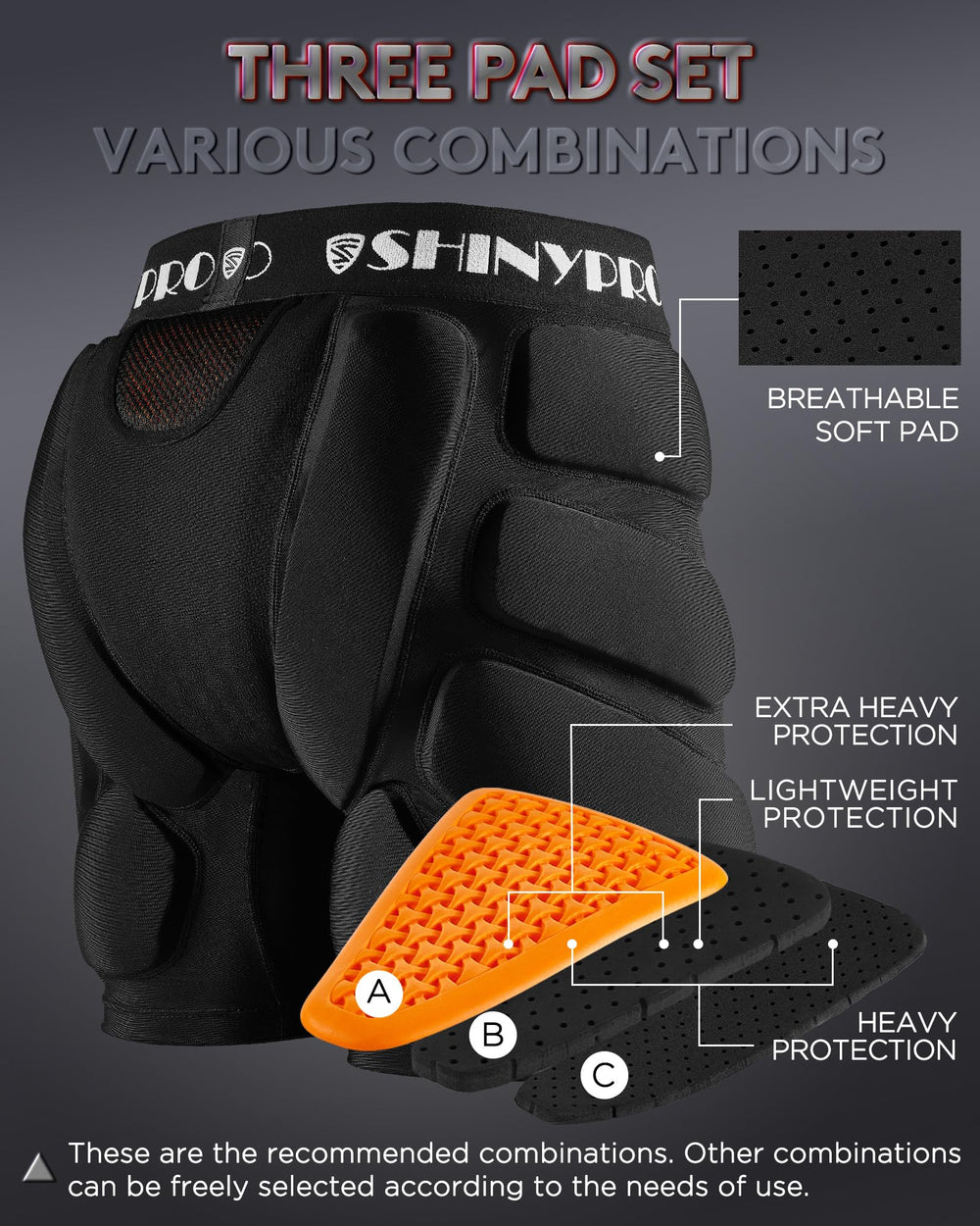 SHINYPRO closeup of tailbone pads showing layered protection benefit