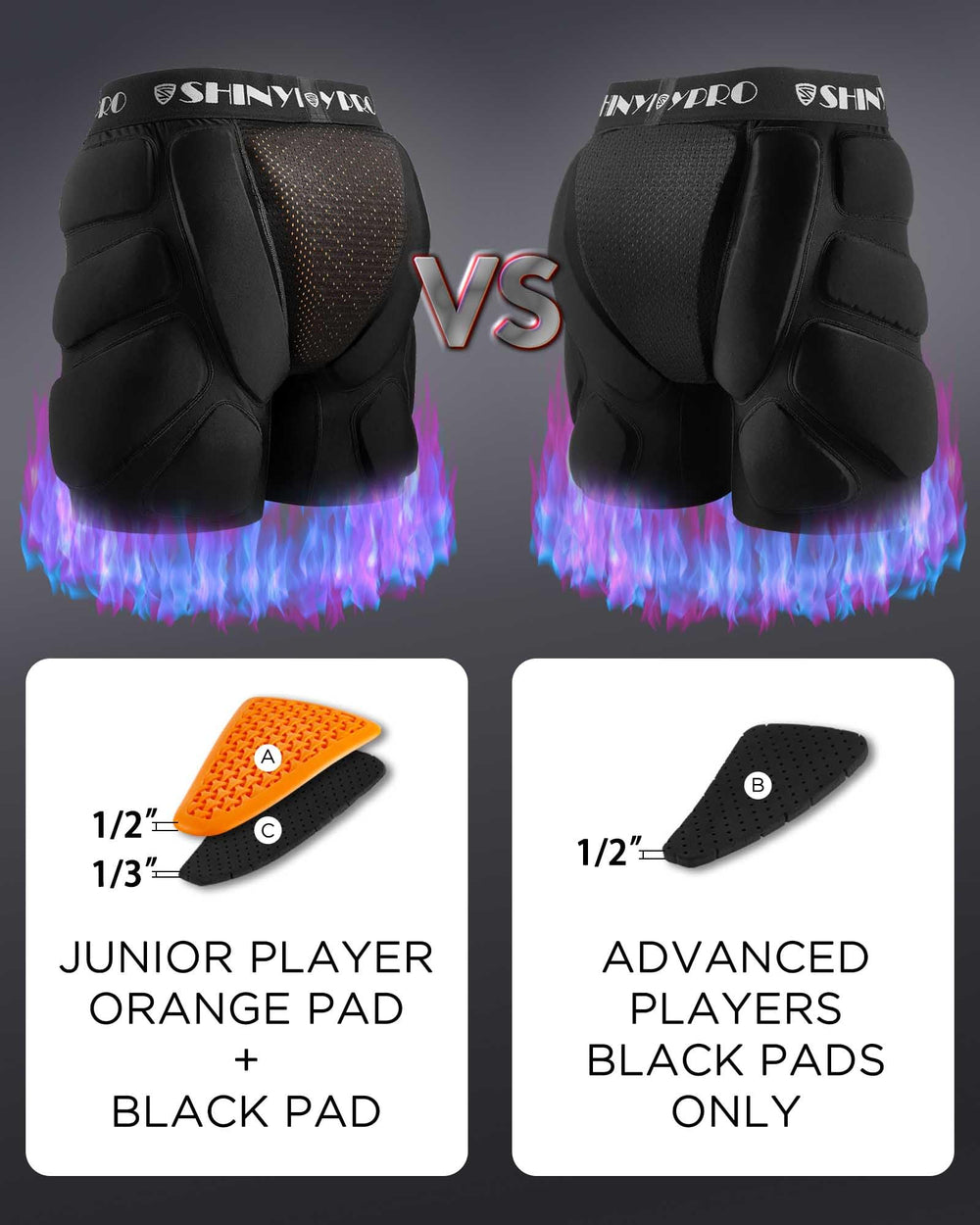 SHINYPRO close-up of tailbone pad textures and layers for impact absorption