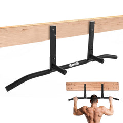 Shnlie front view of ceiling-mounted pull up bar showing sturdy frame and space saving benefit