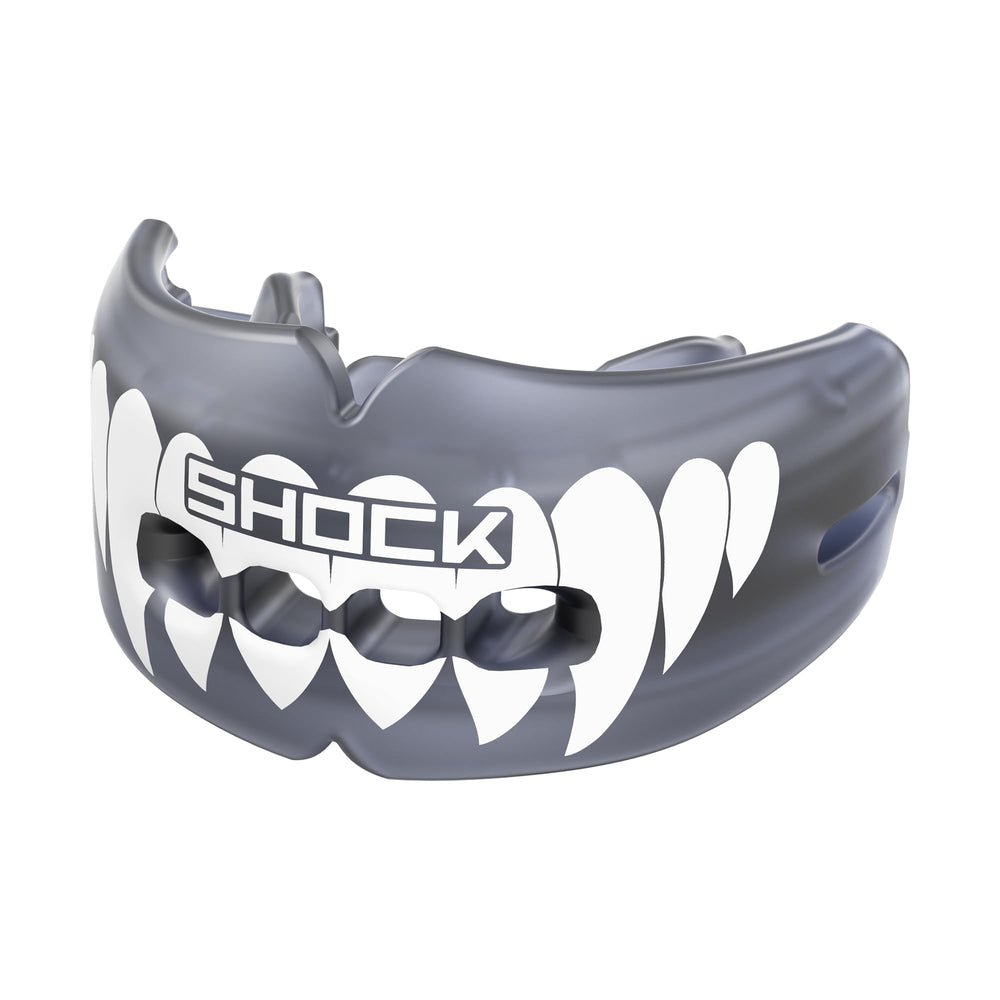 Shock Doctor front packaging showing double braces mouth guard and ready-to-use fit benefit