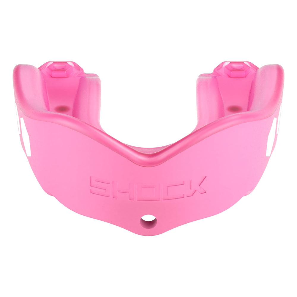 Shock Doctor front view of mouthguard packaging showing product and branding benefit protection