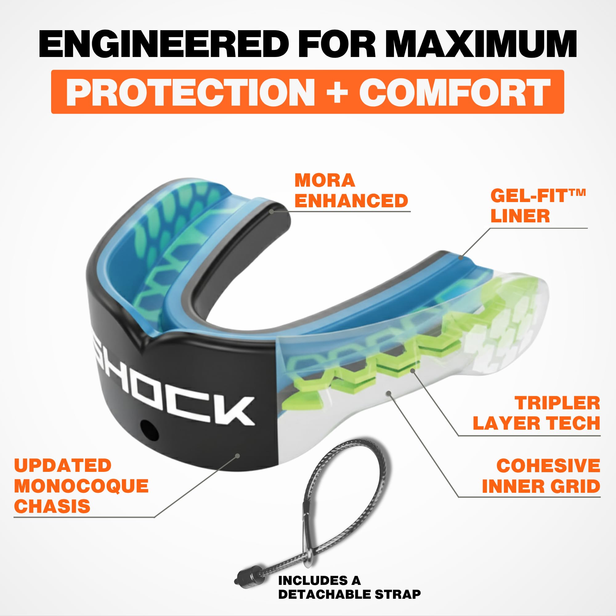 Shock Doctor top view showing breathing channels for improved airflow benefit