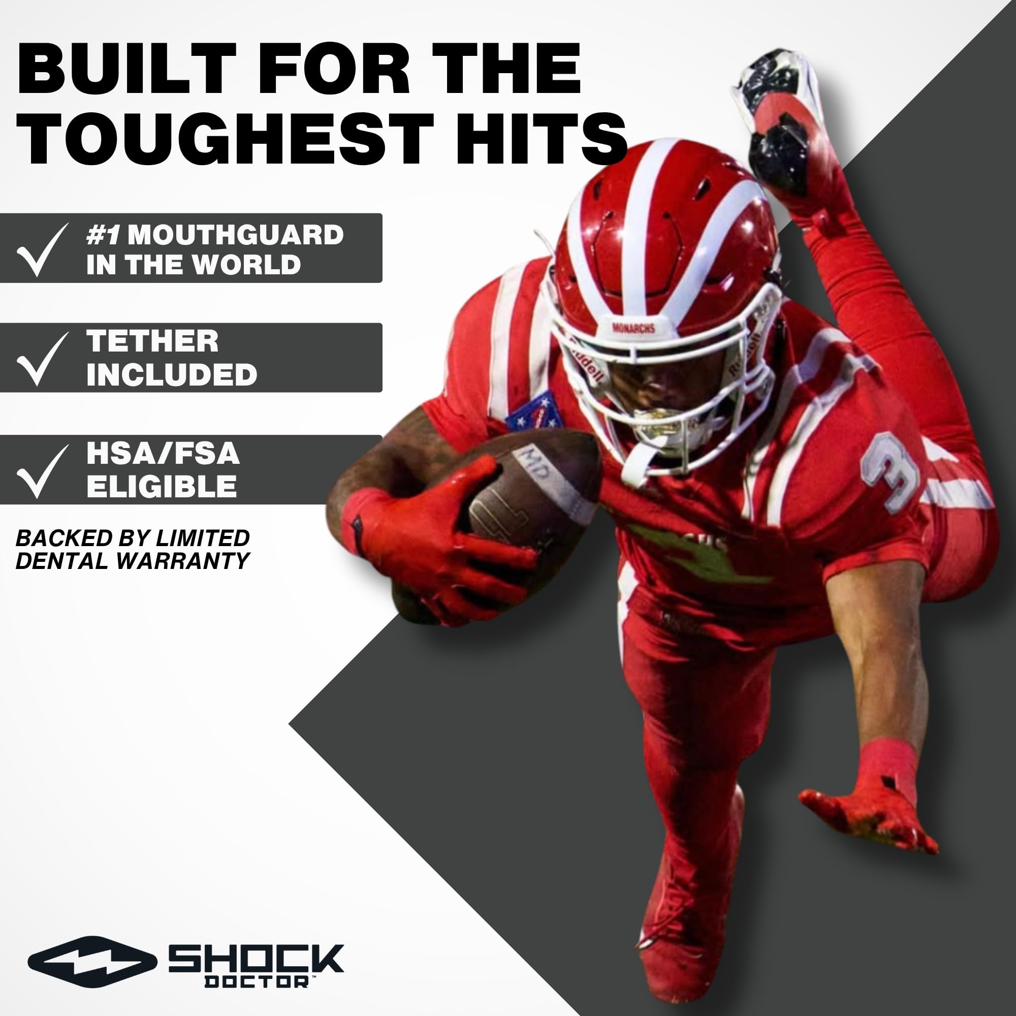 Shock Doctor mouth guard in athlete use on field demonstrating sport-ready benefit