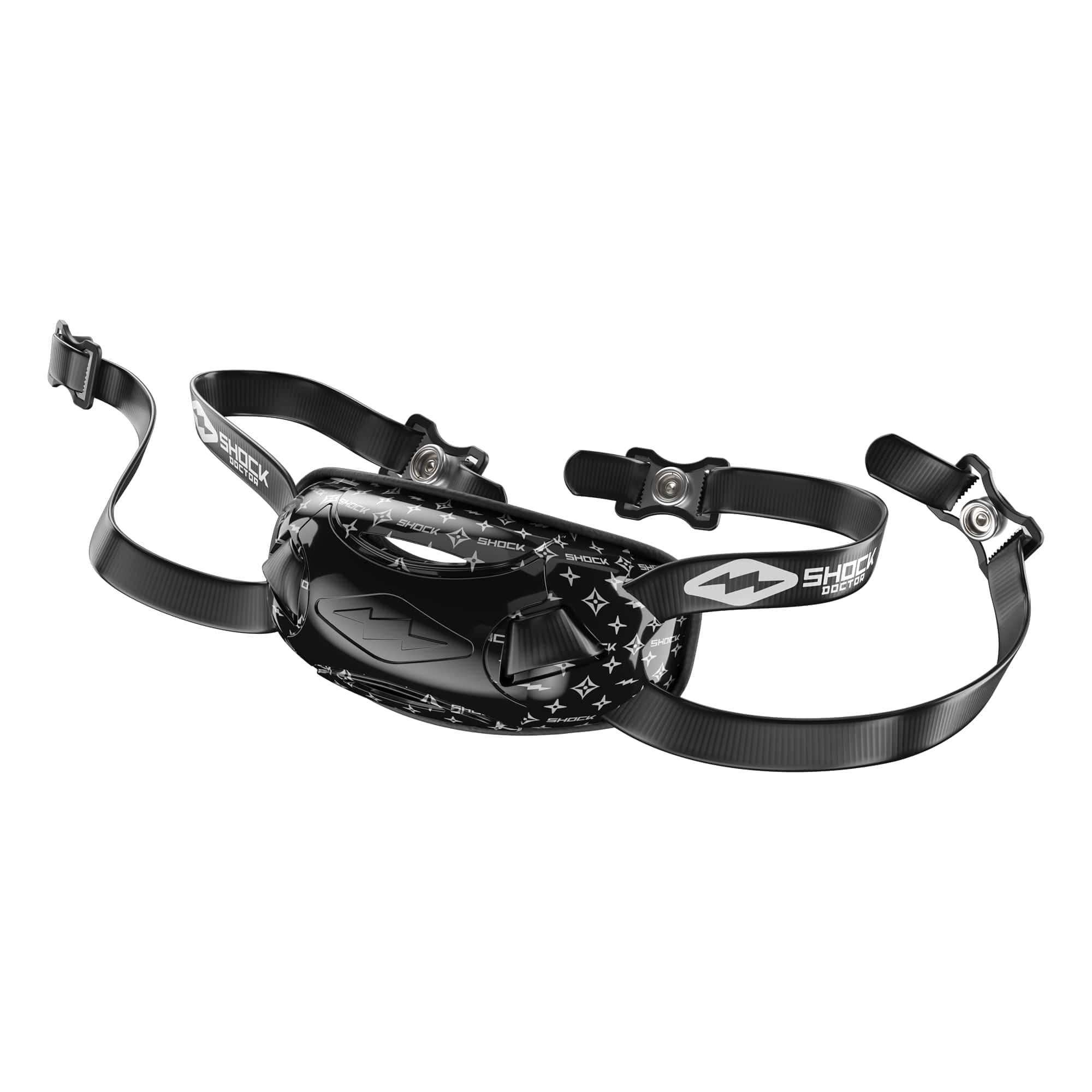 Shock Doctor front view of Showtime chin strap showing sleek black design and secure fit