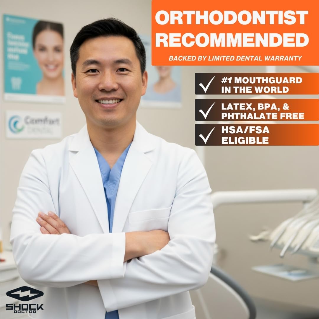Shock Doctor lifestyle image of youth player wearing brace mouth guard for confident play
