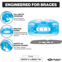 Shock Doctor upper and lower mouth guard displayed for scale to show full-arch coverage
