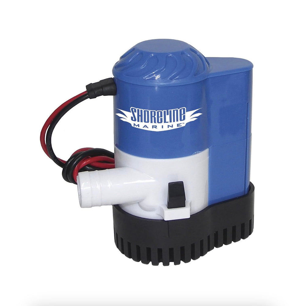 Shoreline Marine bilge pump front view showing compact design and mounting base for easy service