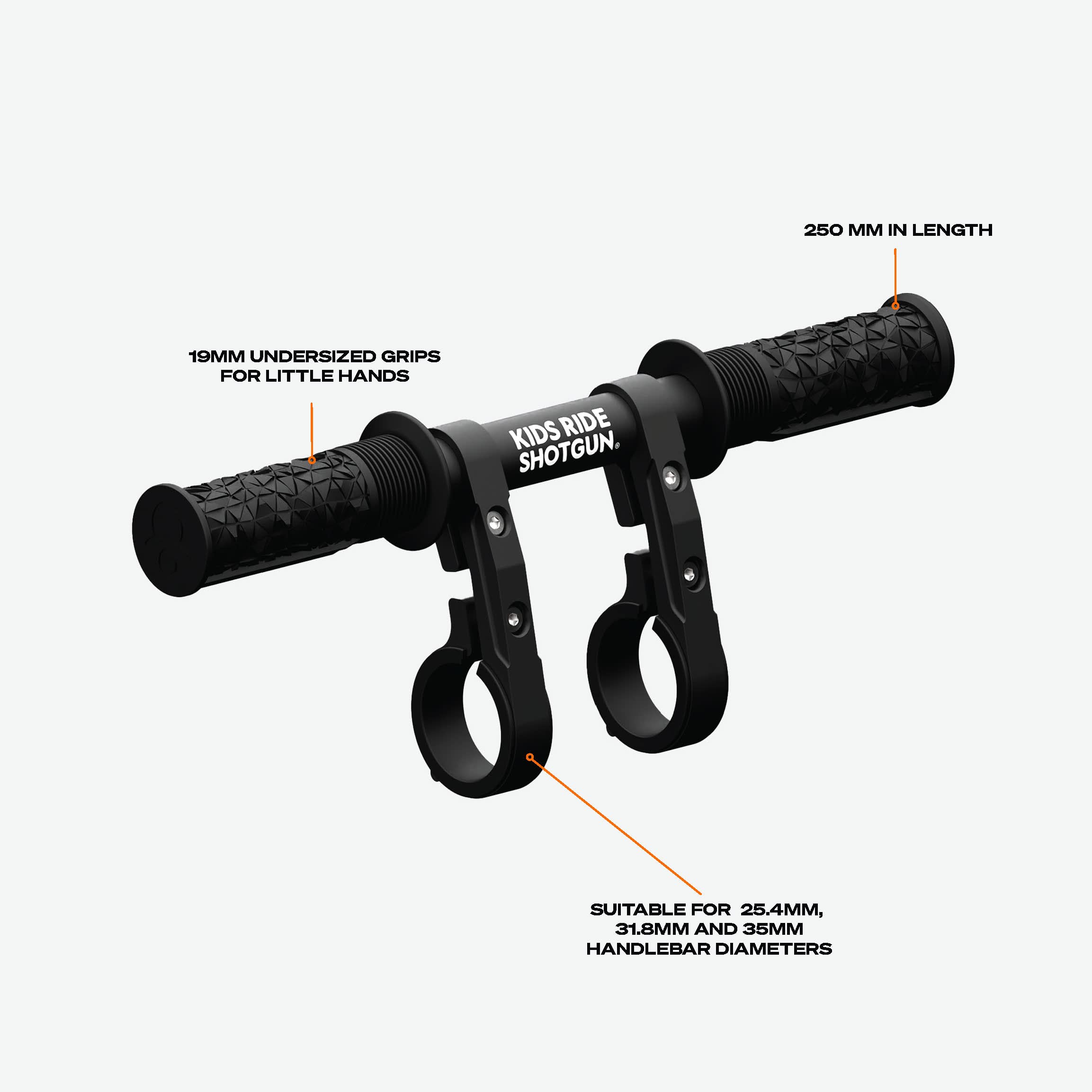 SHOTGUN mounted on an MTB demonstrating stable child hand placement benefits