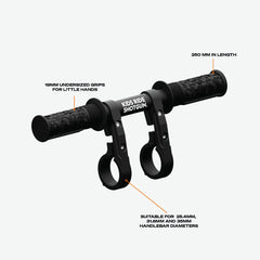 SHOTGUN mounted on an MTB demonstrating stable child hand placement benefits