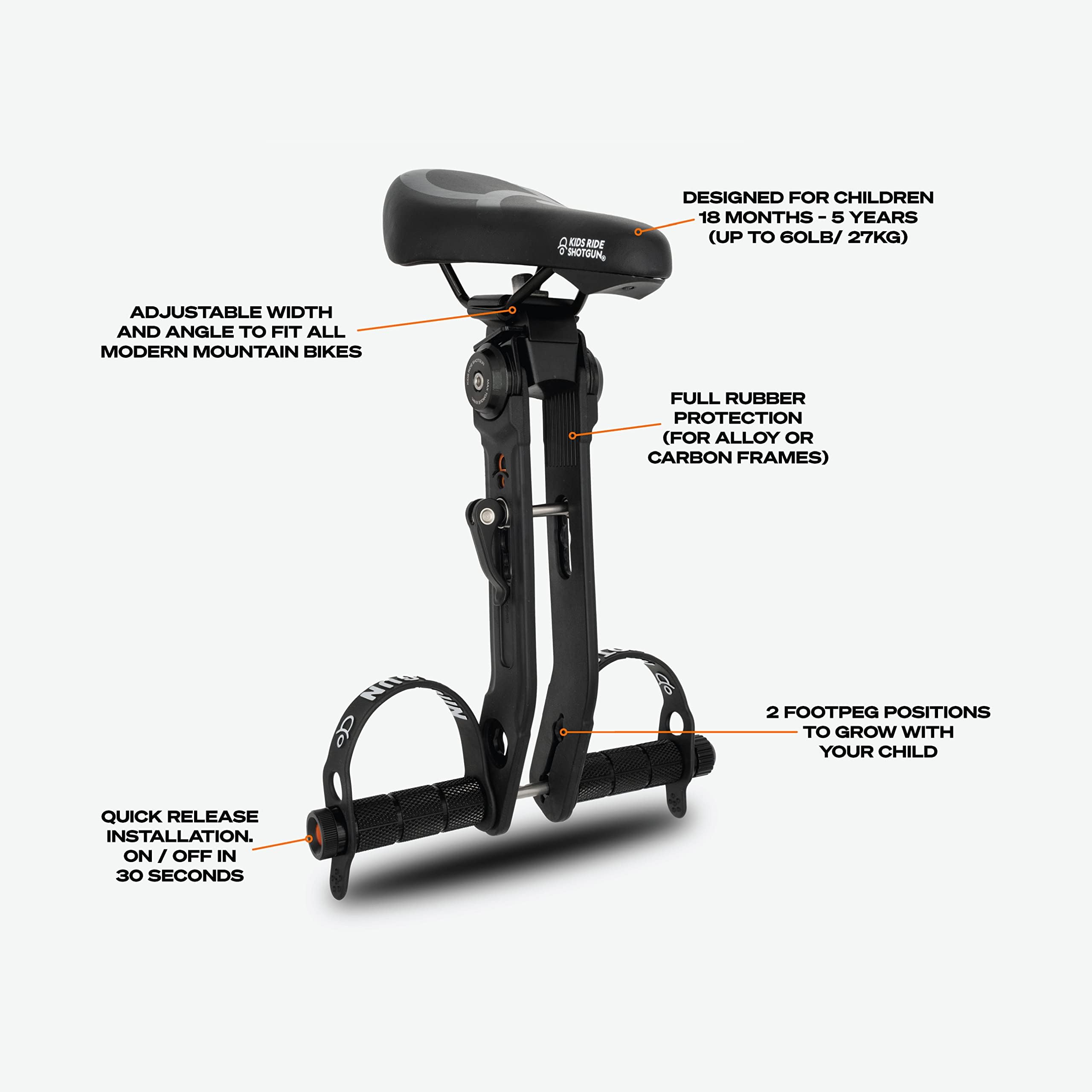 SHOTGUN child holding handlebars to stay secure and comfortable on short rides