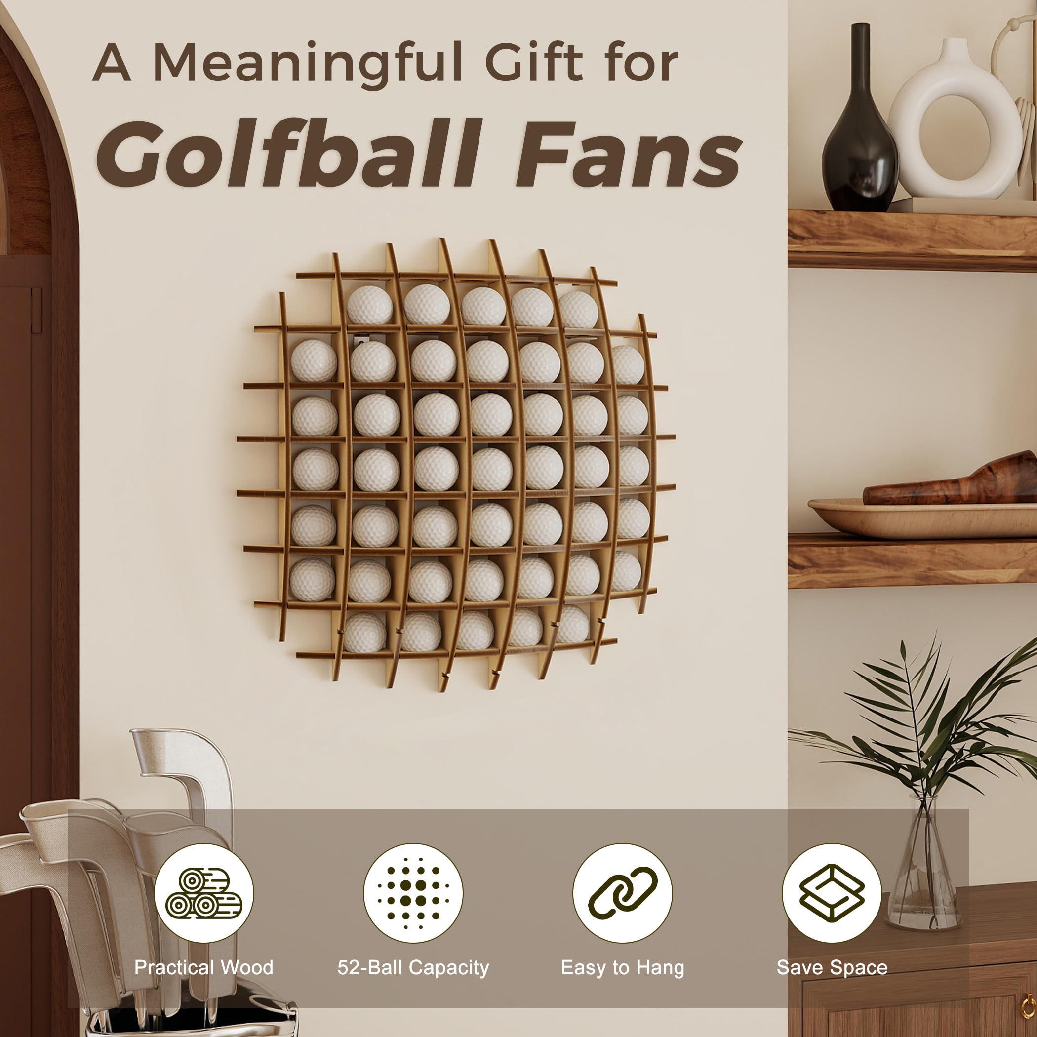 ShutuFly installed on living room wall for stylish golf ball presentation