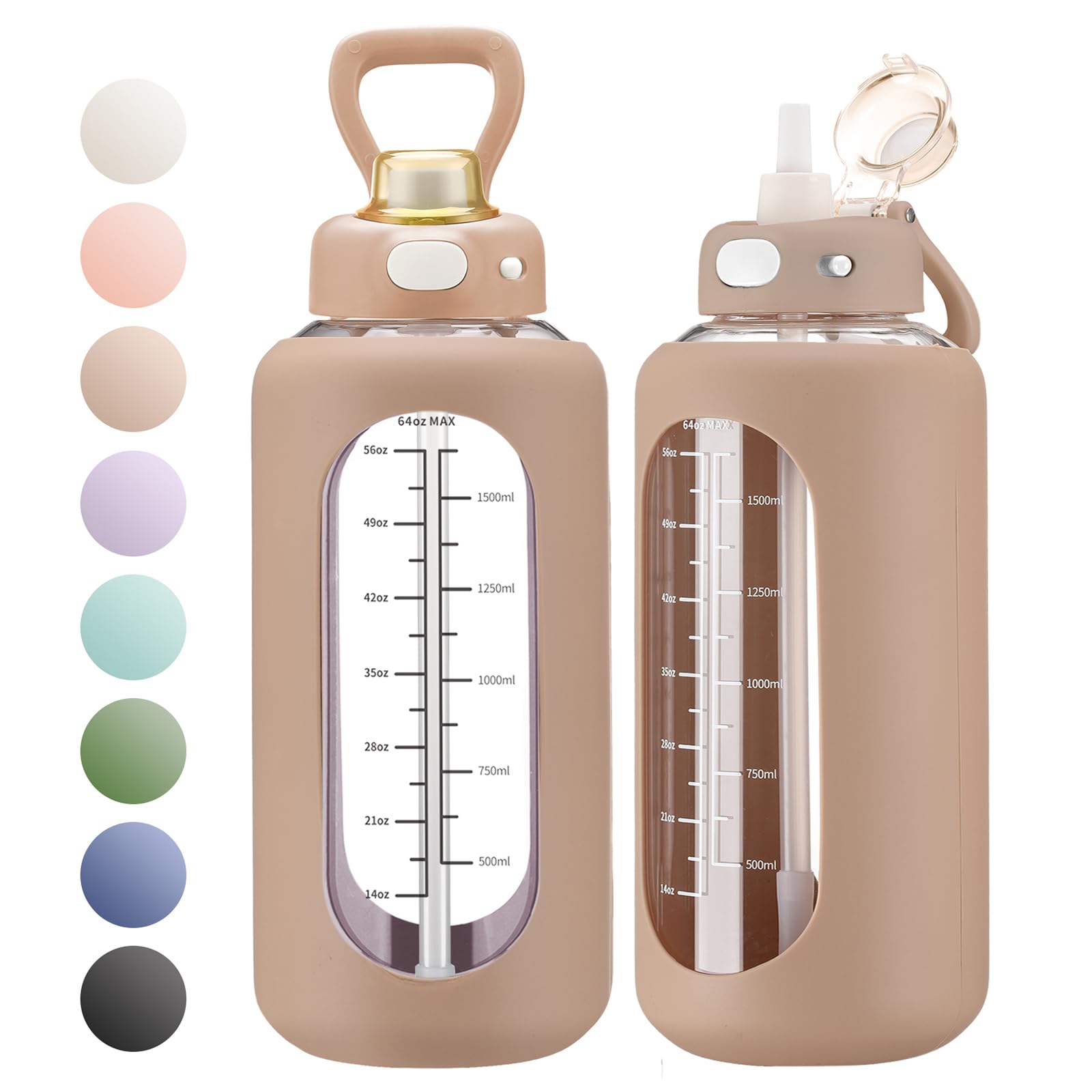 SIEROZUR front view glass bottle showing silicone sleeve and handle for durable daily use