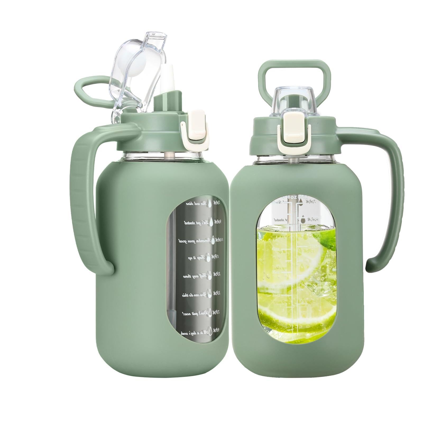 SIEROZUR front view of 64oz bottle showing clear glass and sleeve for easy carrying