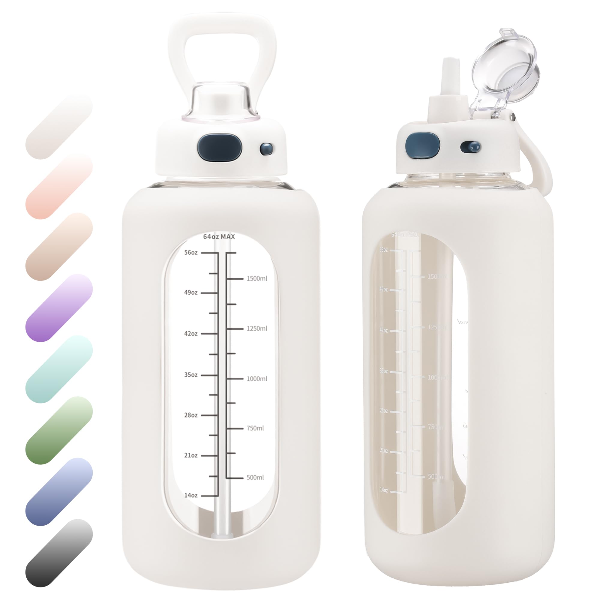 SIEROZUR front view glass half gallon showing stable base and silicone sleeve for safer handling