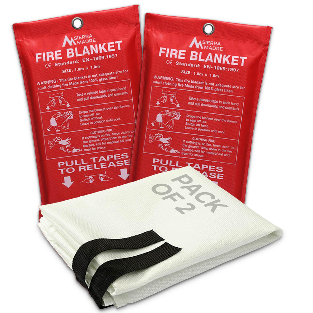 Sierra Madre front packaging showing two compact fire blankets for home safety