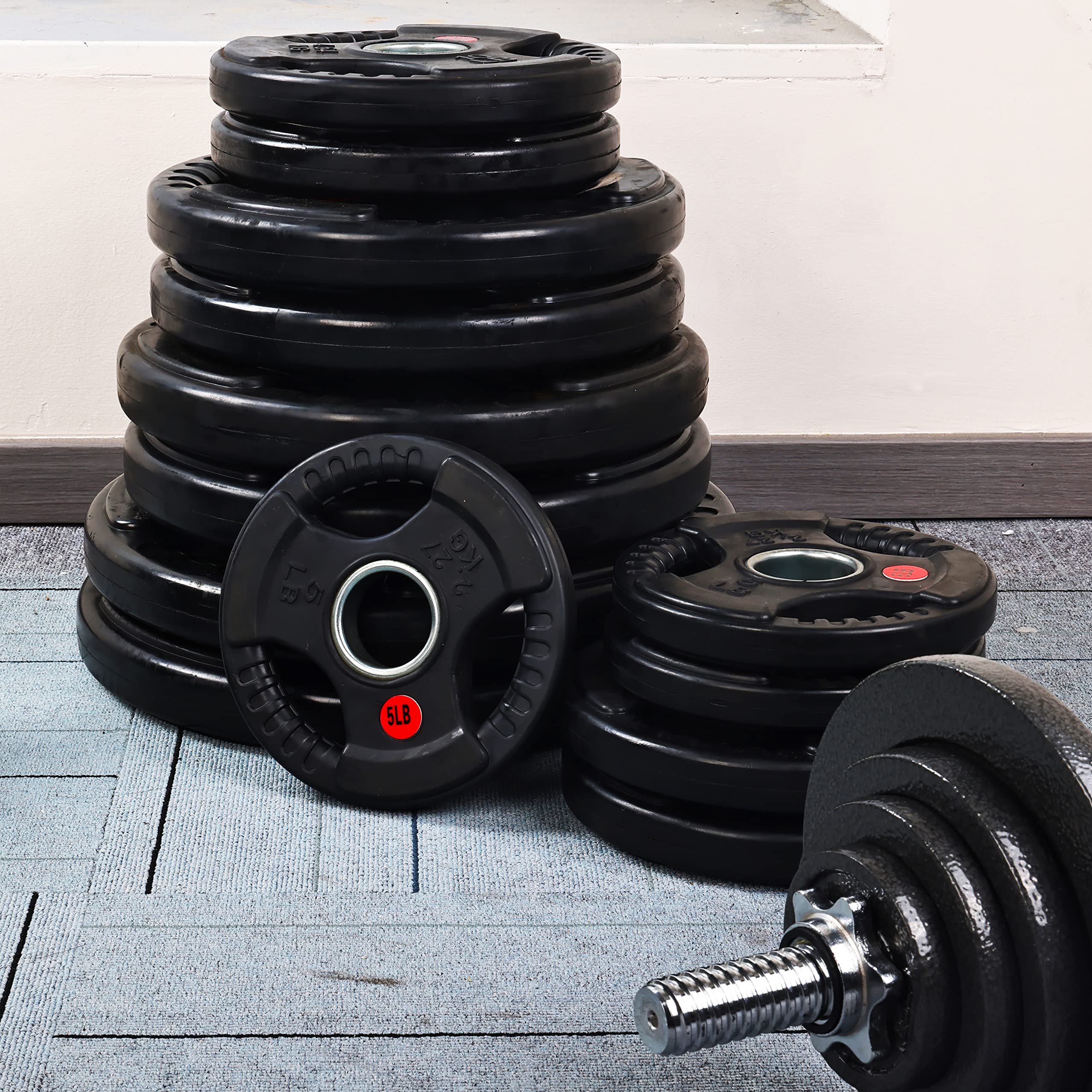Signature Fitness clear LB and KG markings making weight selection fast and error-free