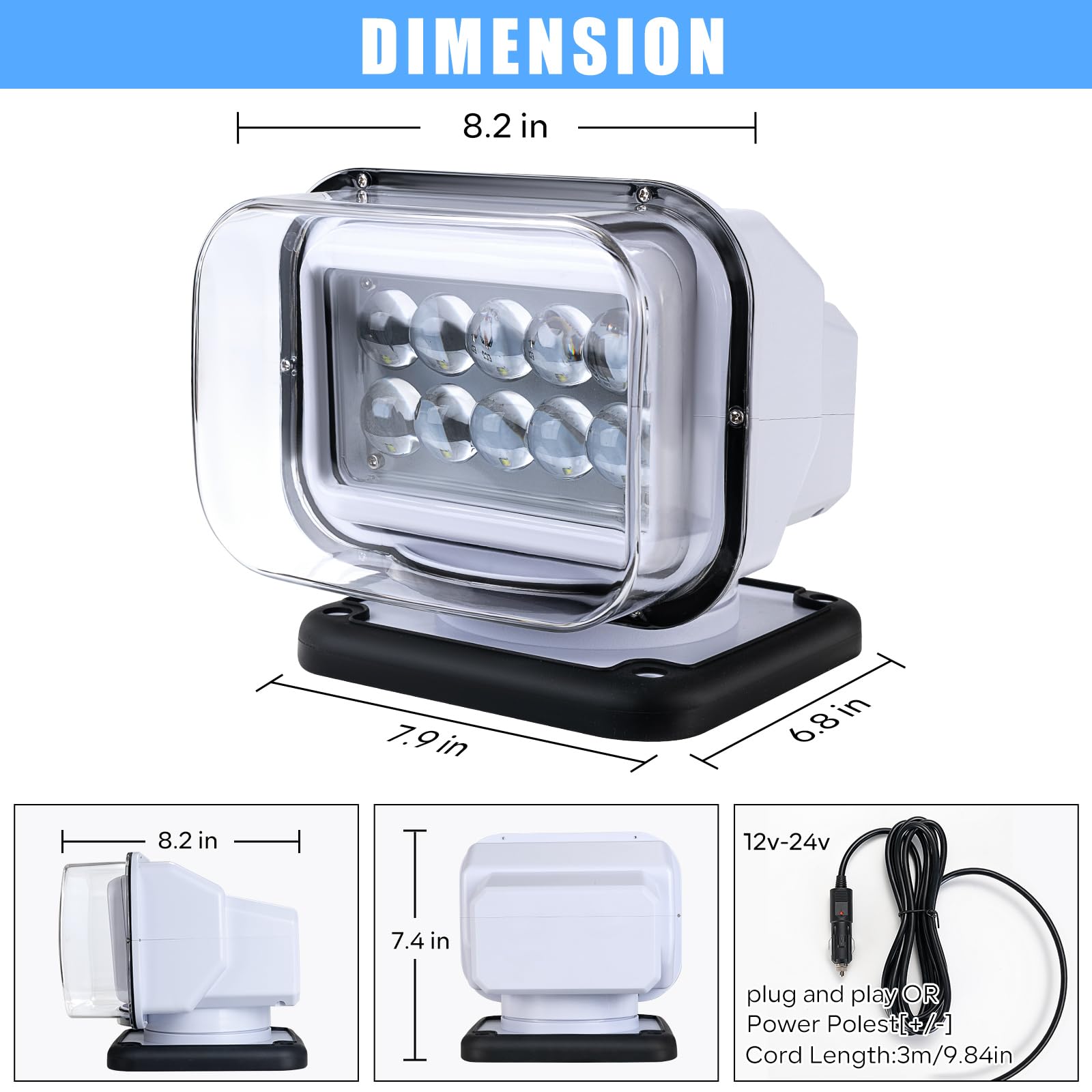 SILHANY spotlight on boat at night illuminating water, marine-ready weatherproof benefit