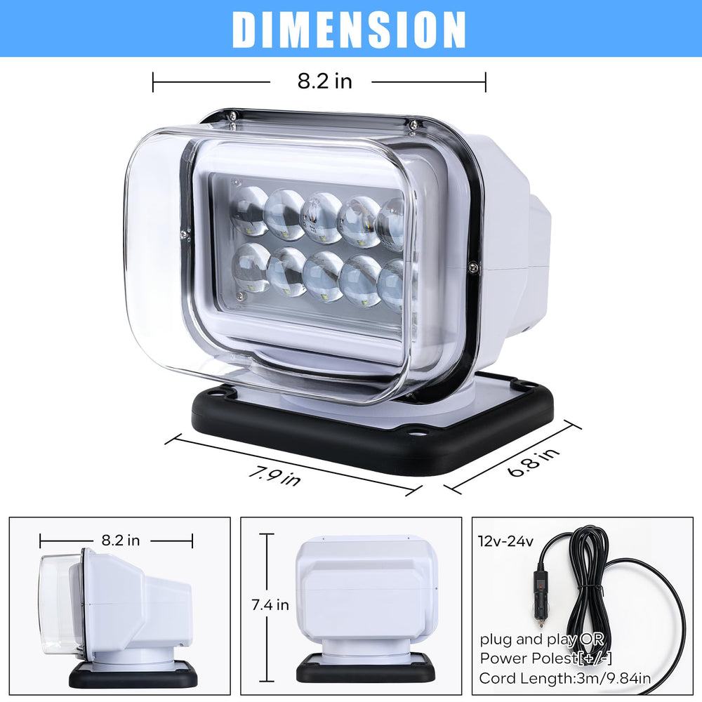 SILHANY spotlight on boat at night illuminating water, marine-ready weatherproof benefit