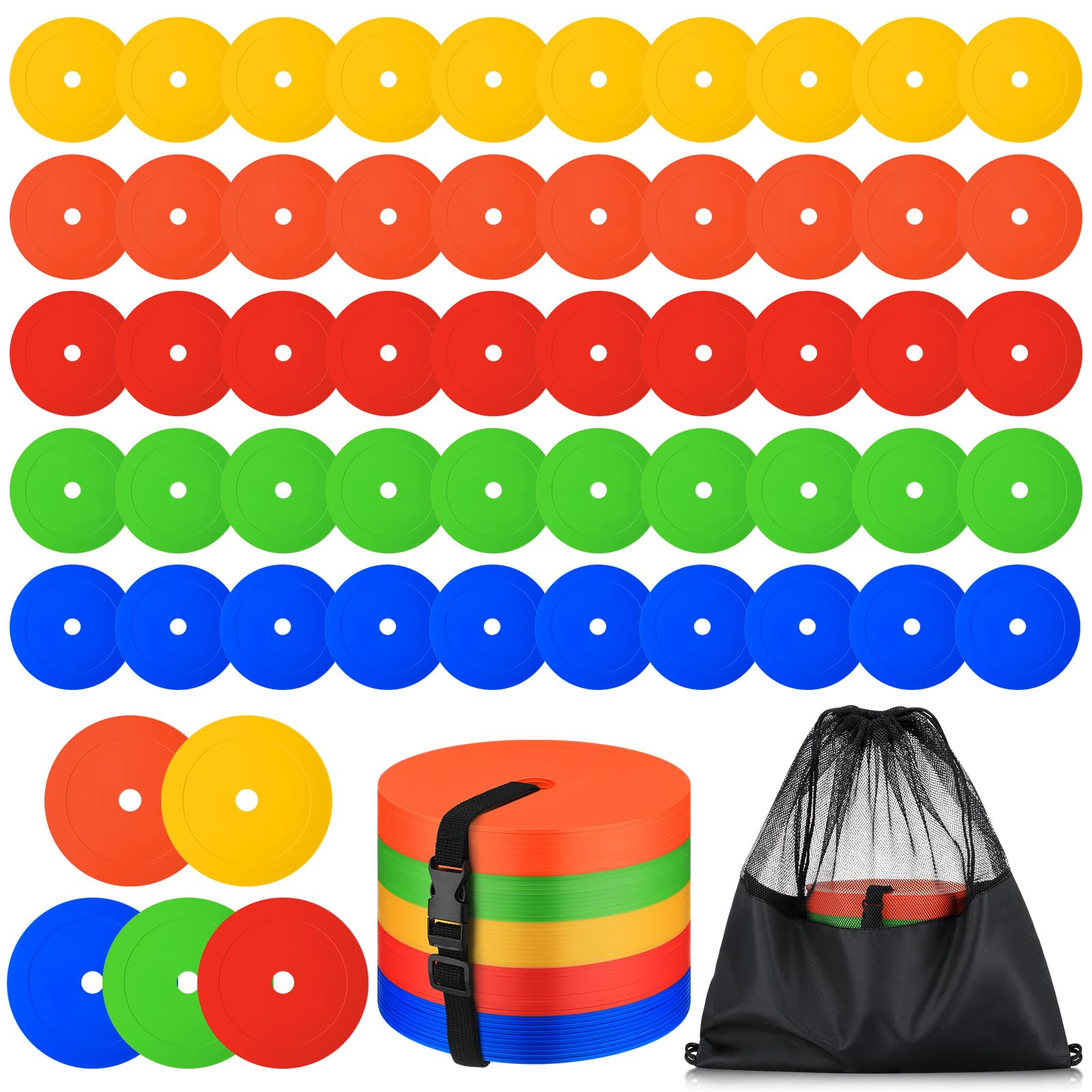 Silipull front view of 50-piece flat cone pack showing colorful markers and storage bag for easy transport