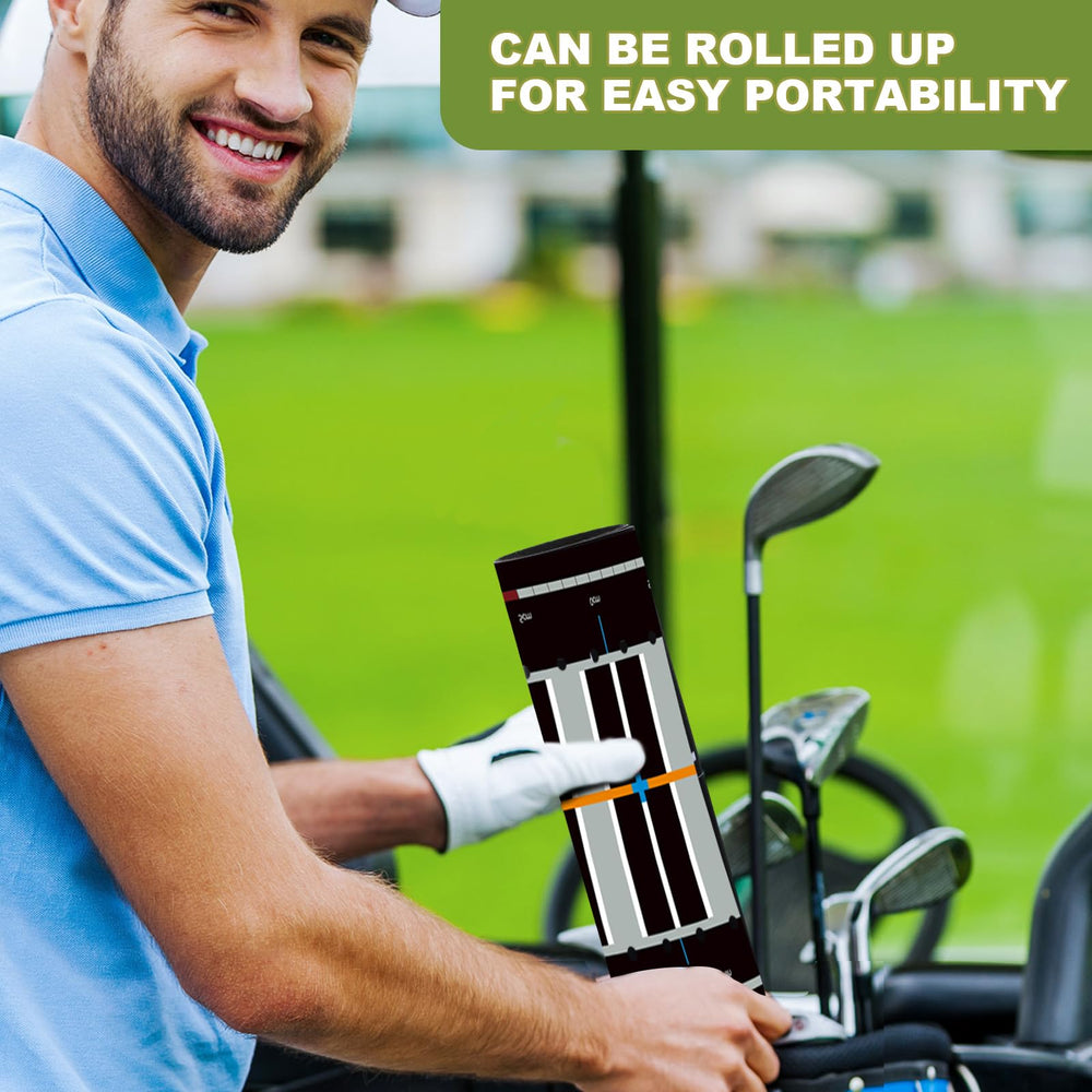 Silipull mat with putter for scale helping visualize compact portable size