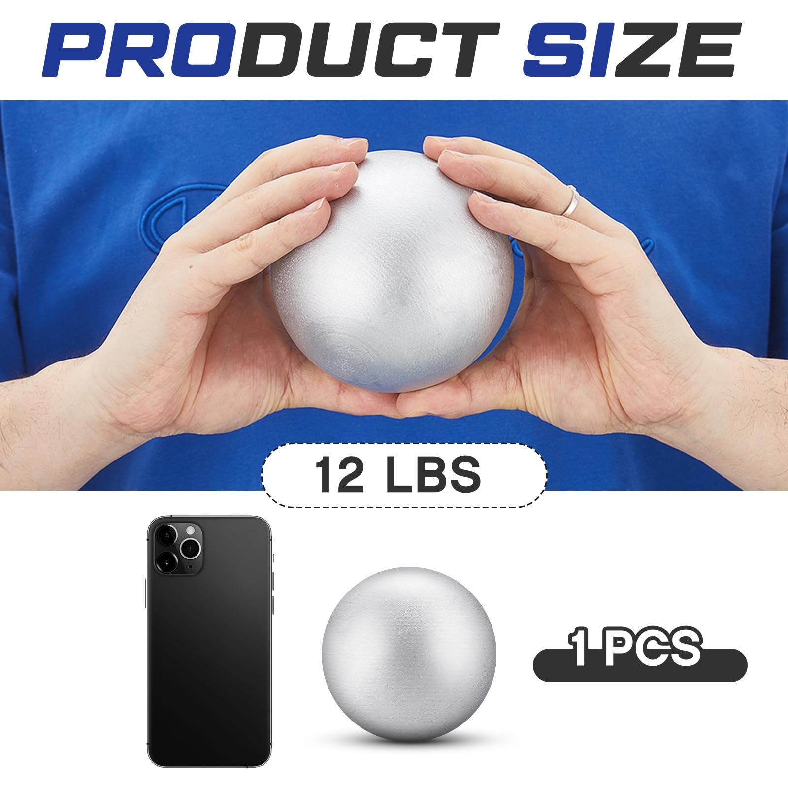 Silipull shot put in hand for scale demonstrating grip and handling benefit