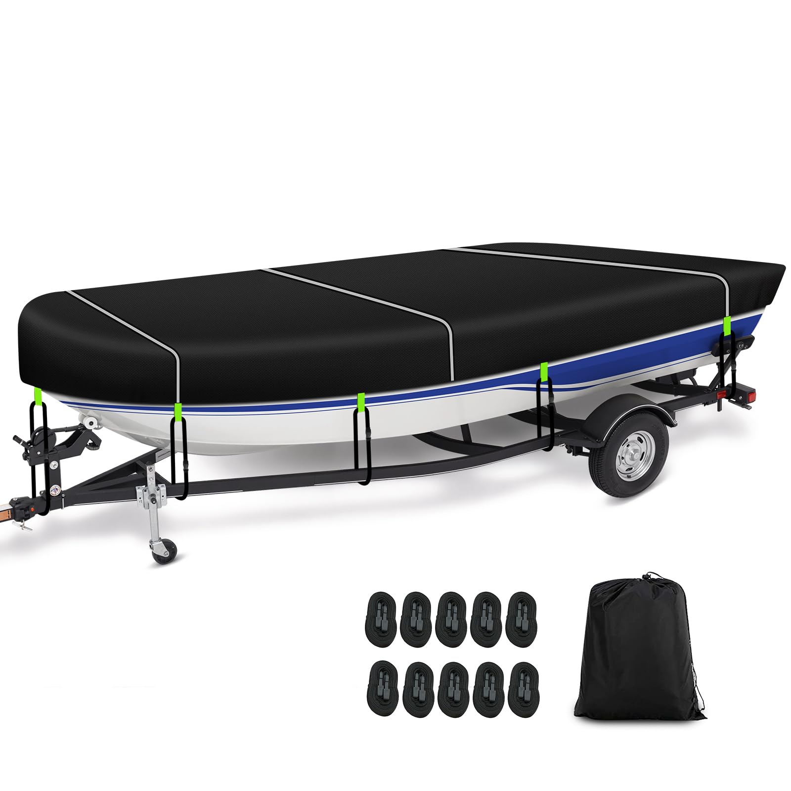 SILIVN front view of 900D jon boat cover showing tailored fit and protection