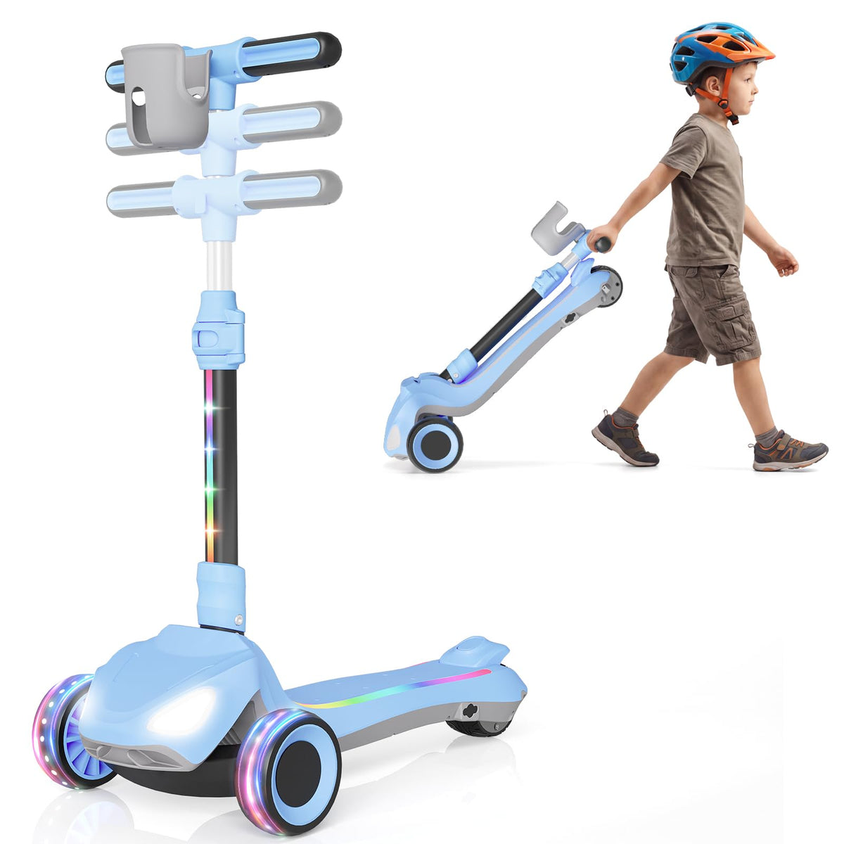 SIMATE front view showing scooter and LED lights for visibility