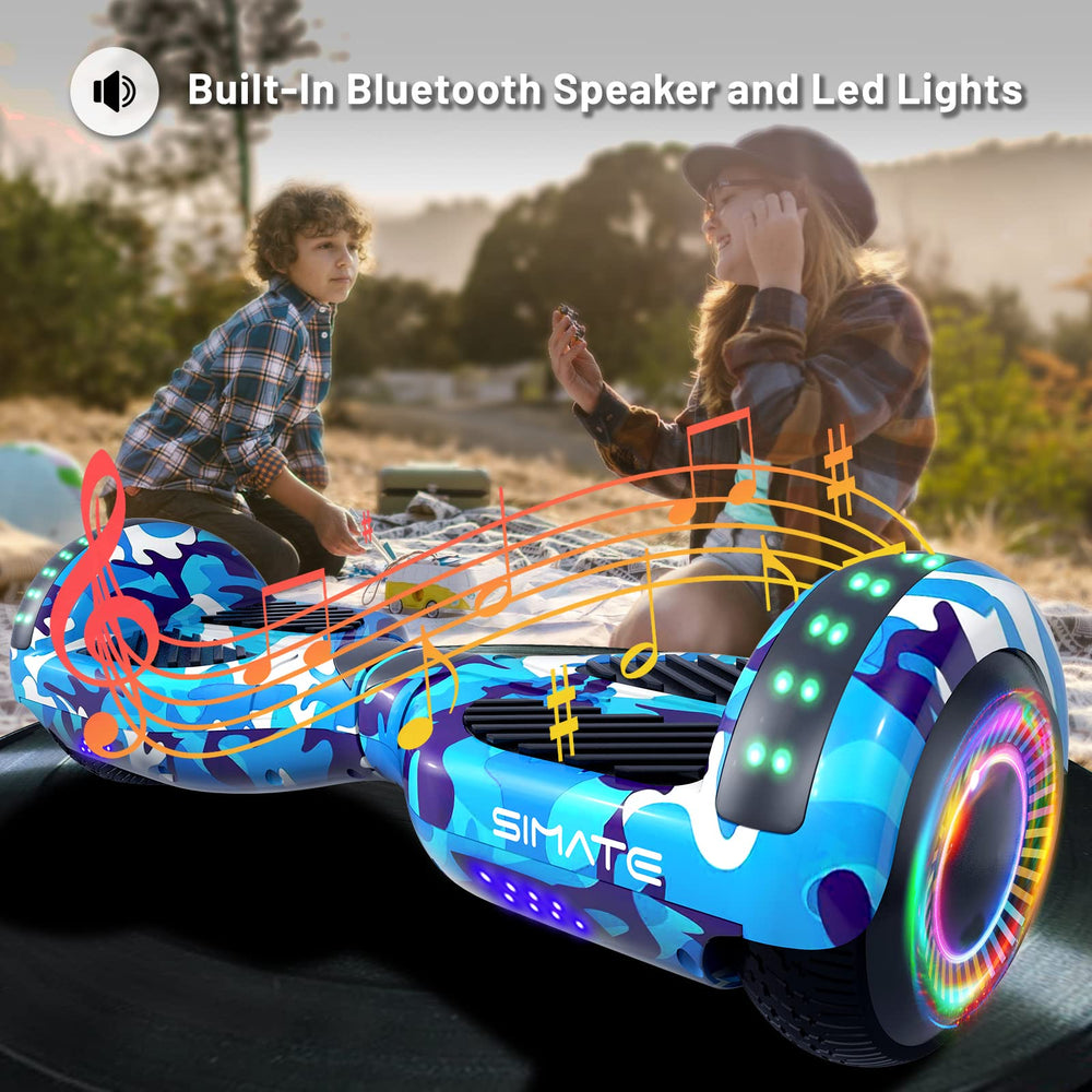 SIMATE hoverboard deck close-up with non-slip surface for stable footing
