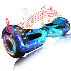 SIMATE hoverboard front view showing LED lights and sturdy frame for safe rides