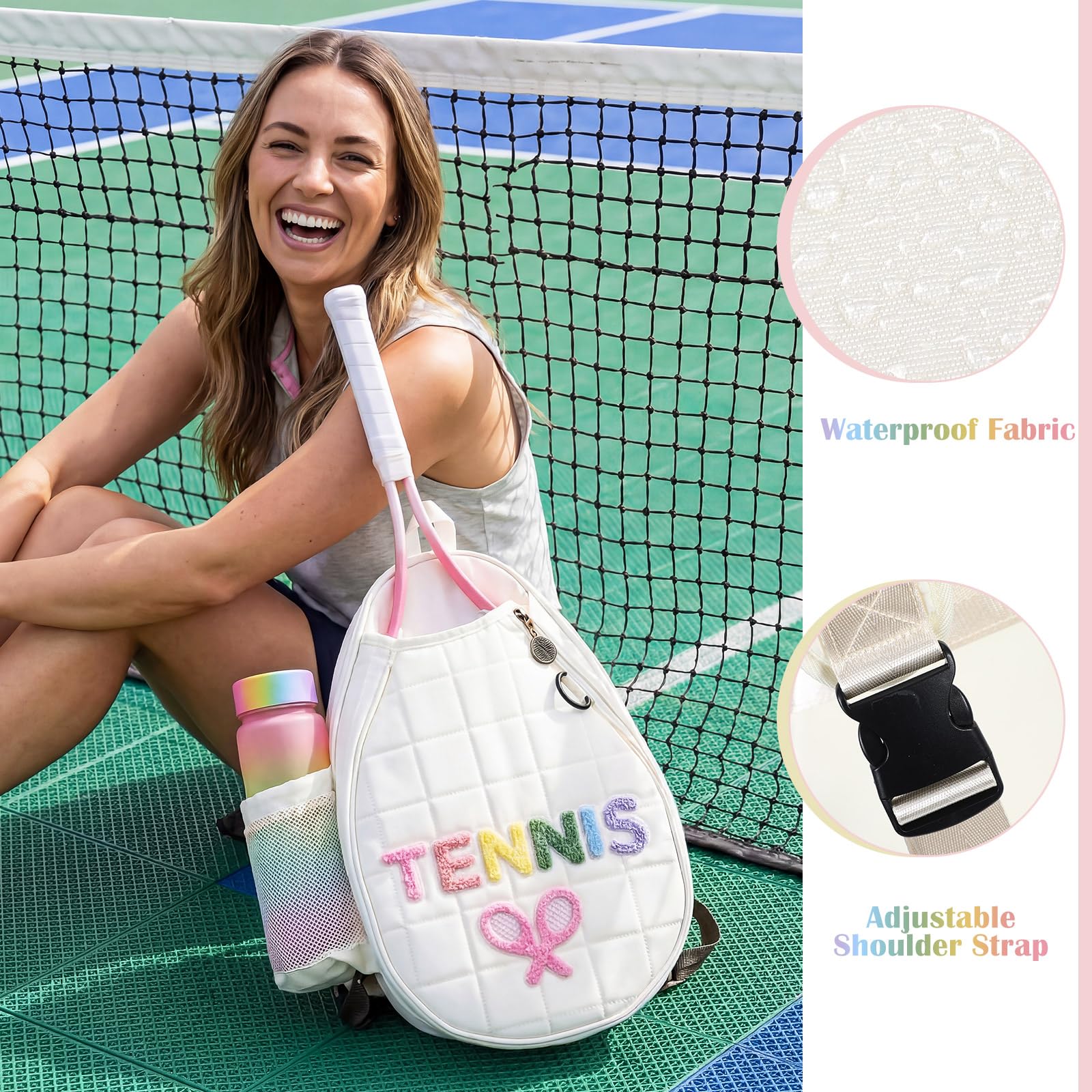 Simgoing open bag interior showing pockets for clothes, phone, keys and racket storage