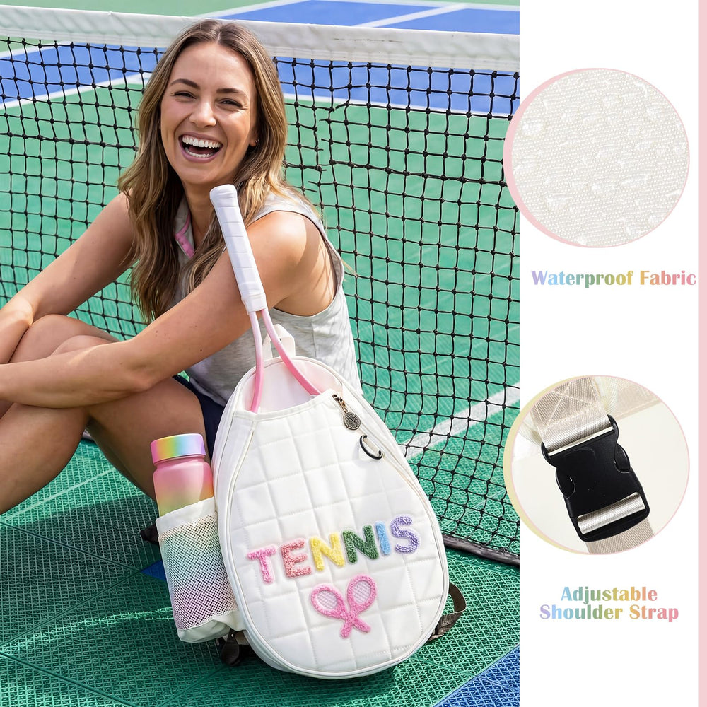 Simgoing open bag interior showing pockets for clothes, phone, keys and racket storage