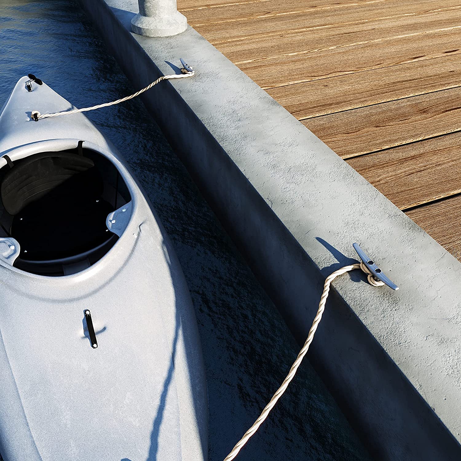 Simplified Living cleat holding a dock line showing secure tying and rope compatibility