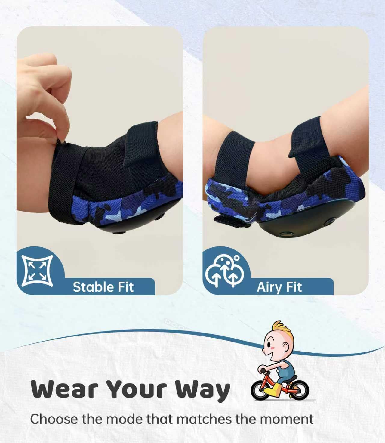 Simply Kids elbow pad in motion showing secure fit and flexible protection