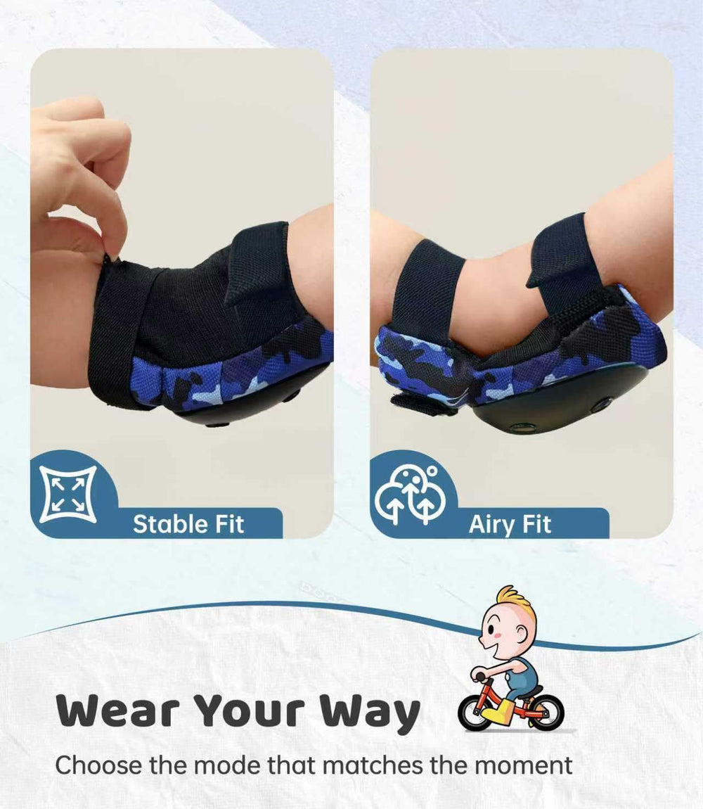 Simply Kids elbow pad in motion showing secure fit and flexible protection