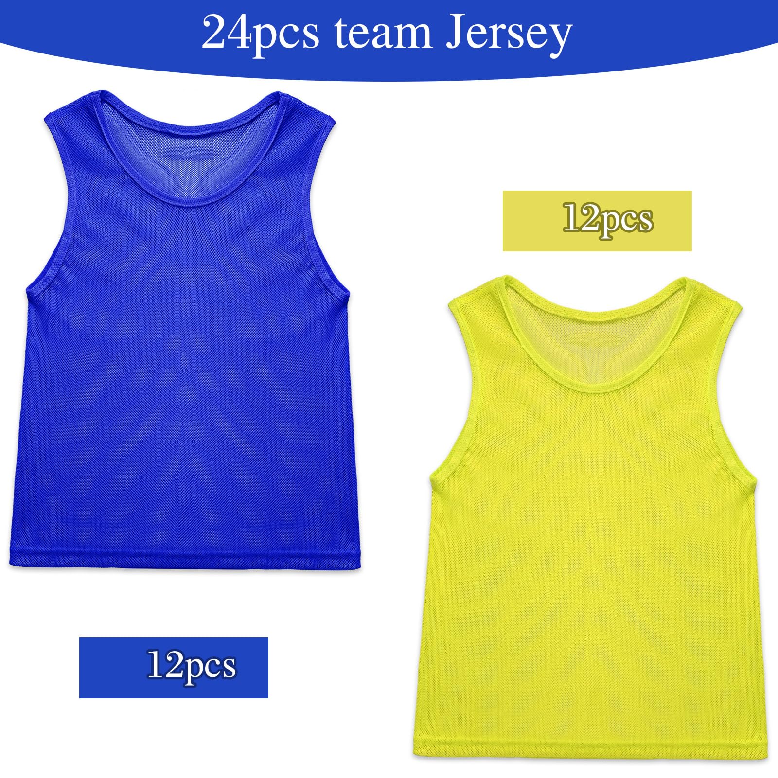 Sintege folded stack of 24 pinnies highlighting bulk supply for teams and replacements