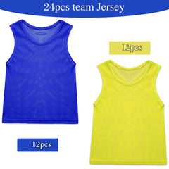 Sintege folded stack of 24 pinnies highlighting bulk supply for teams and replacements