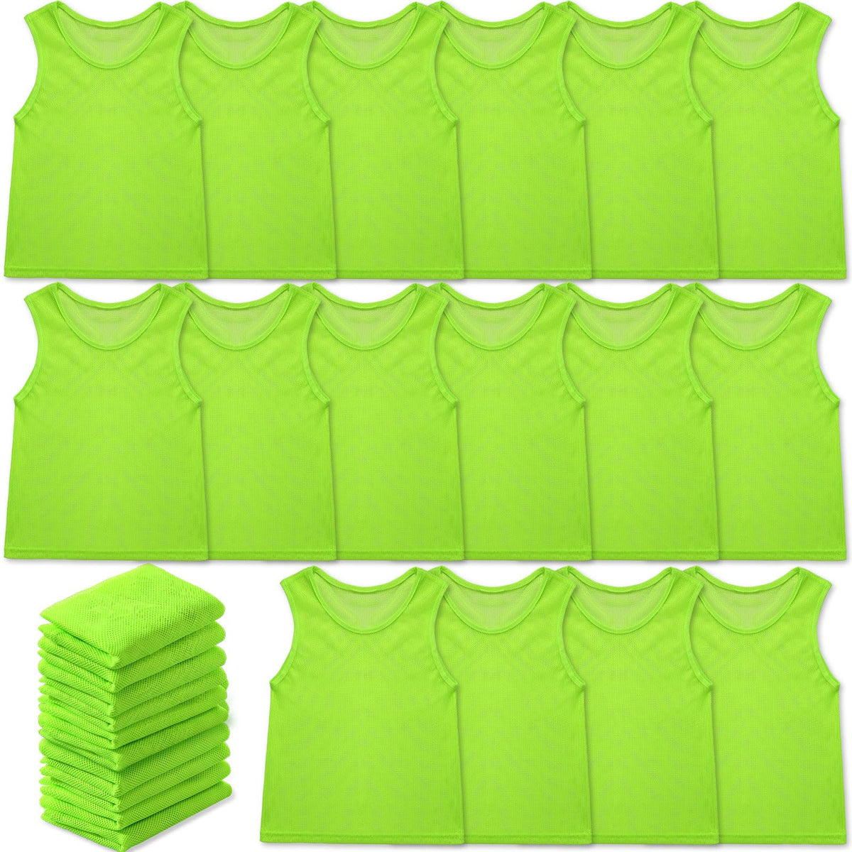 Sintege front view of stacked pinnies showing bright color and team visibility