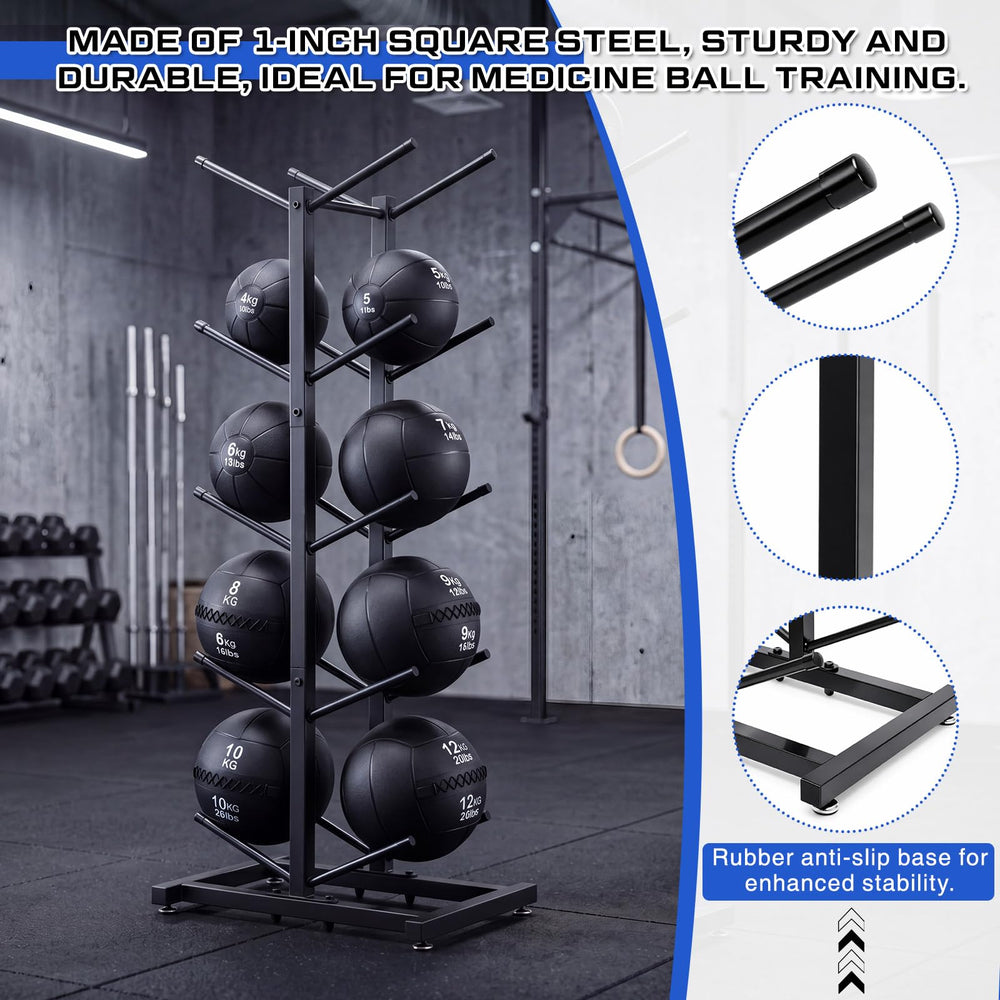 Sintuff rack filled with medicine balls showing capacity and organization