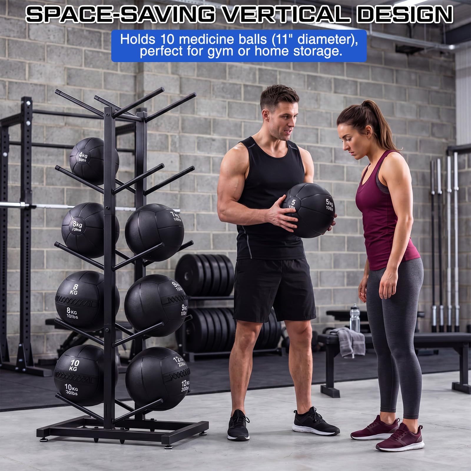 Sintuff next to dumbbell rack for size comparison and footprint clarity